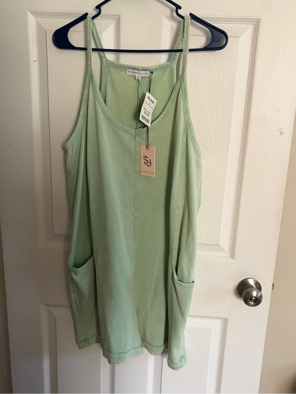 Sincerly Jules Sage Green Sleeveless Pocket Tank jumpsuit